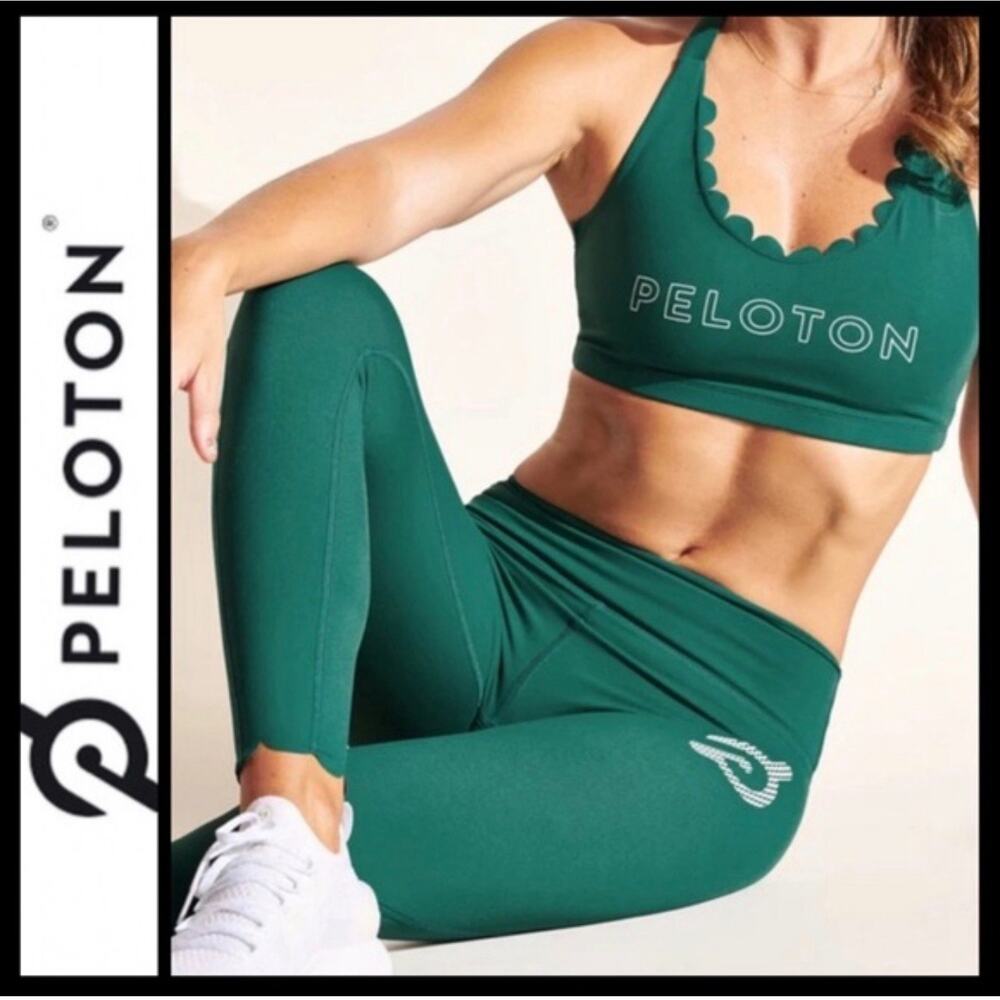 Peloton Leggings AND Bra Scalloped Hem Emerald Green Activewear- Size Large